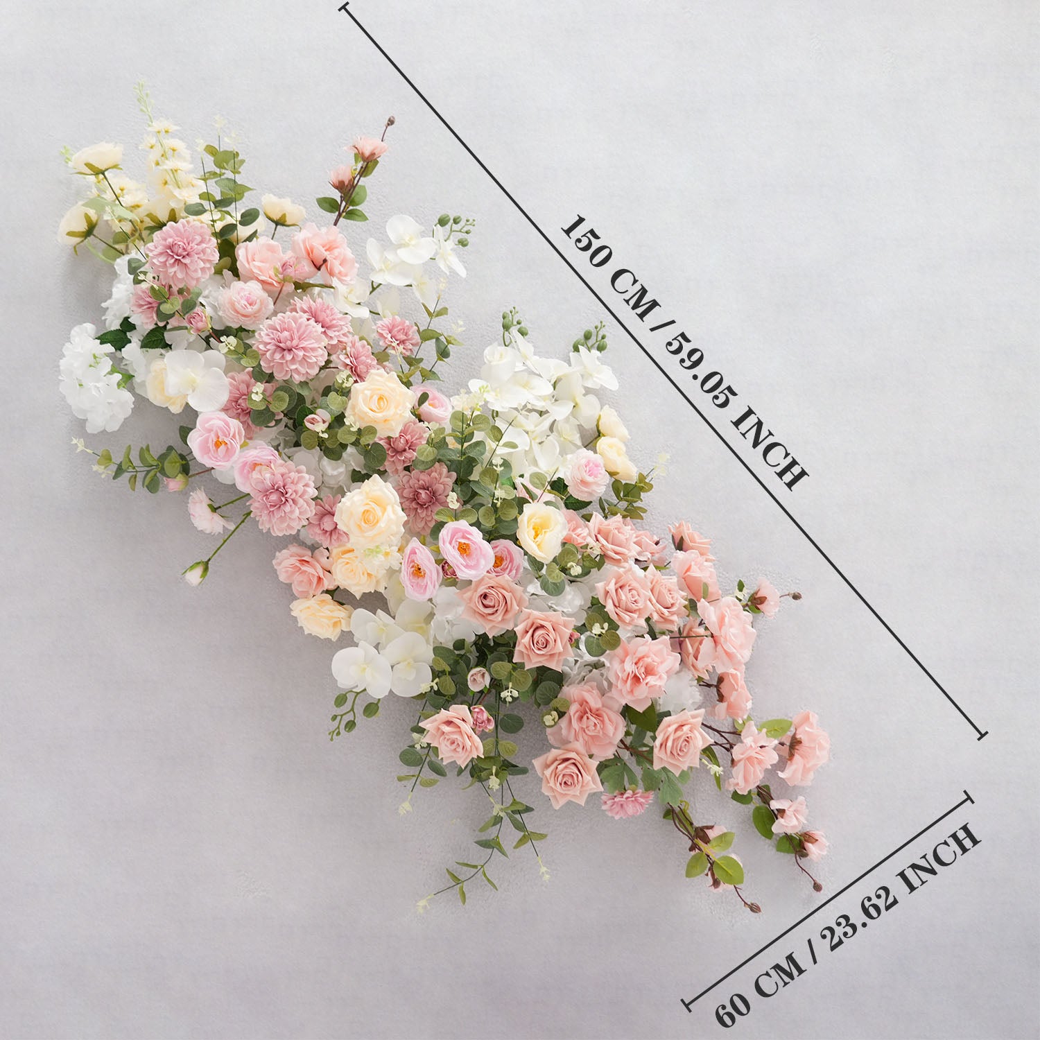 Uflower Artificial Pink Rose Green Leaf Flower Row Wedding KT Backdrop Decor